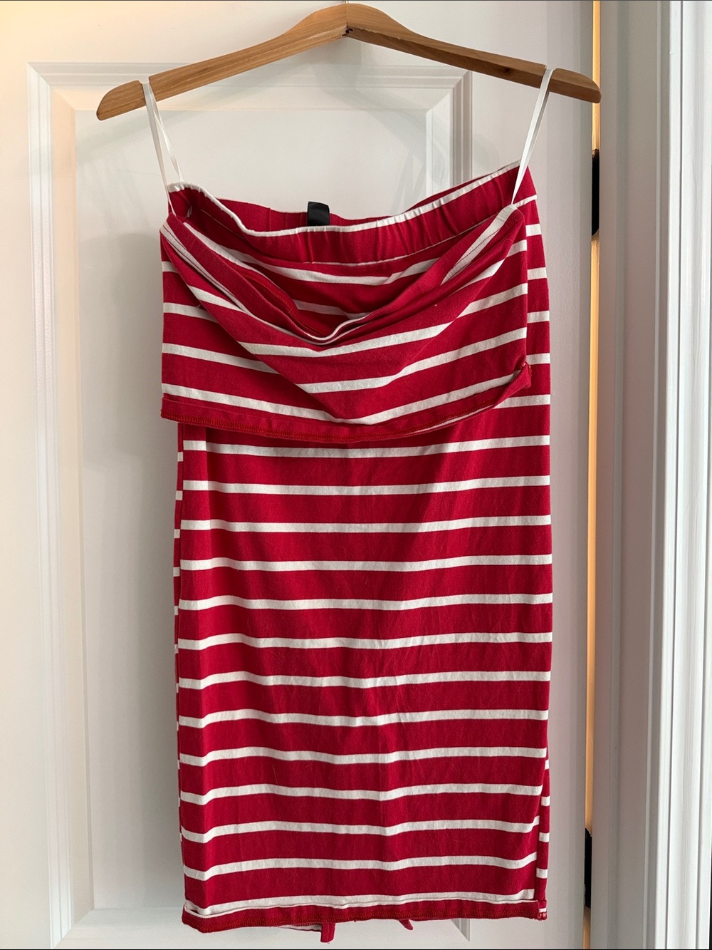 SHEIN Red and White Striped Strapless Skirt Set